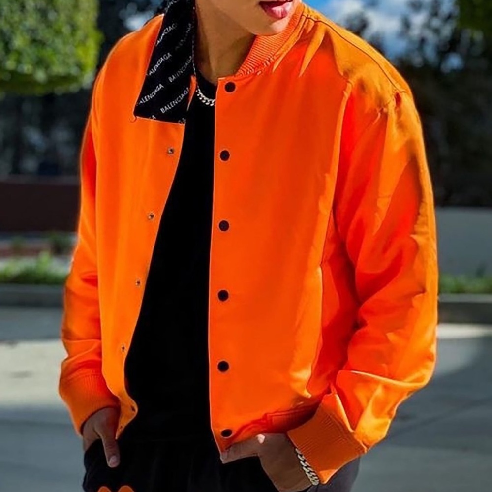 Oversized orange bomber jacket